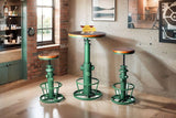 Topower 3 Piece Pub Bar Set Retro Round Bar Table and Stools for 2 Height Adjustable Pub Desk and Stools Match Bar Height and Counter Barstool Antique Green(1 Table + 2 Chairs) Topower