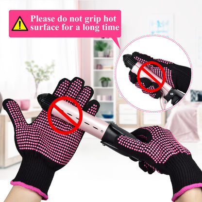 Sopito 2Pcs Heat Resistant Gloves with Silicone Bumps, Professional Heat Gloves for Hair Styling, Heat Proof Glove Mitts Heat Protection Gloves for Curling Iron Wand Flat Iron Sublimation, Rose Red