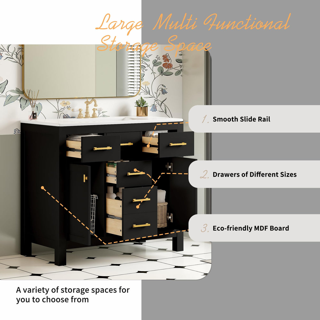 Merax 36" Bathroom Vanity with Sink, Freestanding Modern Bathroom Vanity Cabinet with Sink Top, 4 Drawers and 2 Storage Cabinets, Green Wood Bathroom Vanity Merax