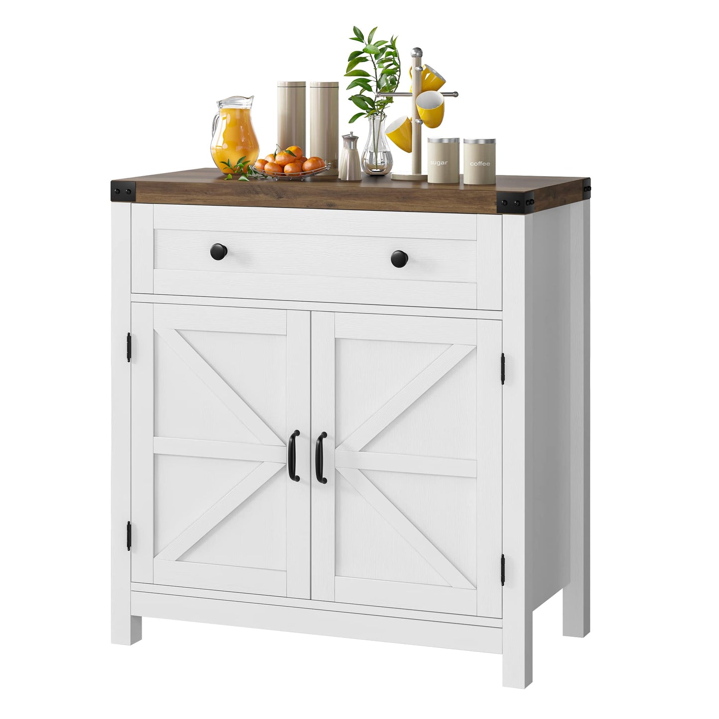 HOSTACK Coffee Bar Cabinet, Modern Farmhouse Buffet Sideboard with Drawer and Adjustable Shelf, Barn Door Storage Cabinet for Kitchen, Dining Room, Bathroom, Entryway, White - WoodArtSupply