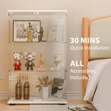 FANYUSHOW Glass Display Cabinet with Double Door and Lock, Quick-Install Style 3-Shelf Curio Cabinet 5mm Tempered Glass Floor Standing Bookshelf for Living Room, Bedroom, 49" H x 32''L x 14''W (White) FANYUSHOW