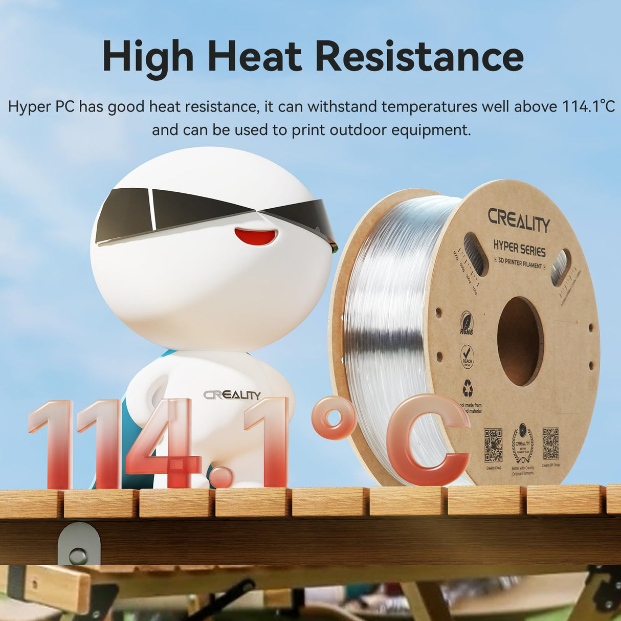 Creality Hyper PC Filament for 3D Printing, 3D Printer Filament with High Heat Resistance, Crystal-Clear, Easy to Print, Less Warping Creality