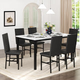 Recaceik Dinner Table Set for 6,Faux Marble Dining Room Table Set,7 Piece Dining Table Set for 6 with PU Leather for Kitchen and Dining (White & Black) Recaceik