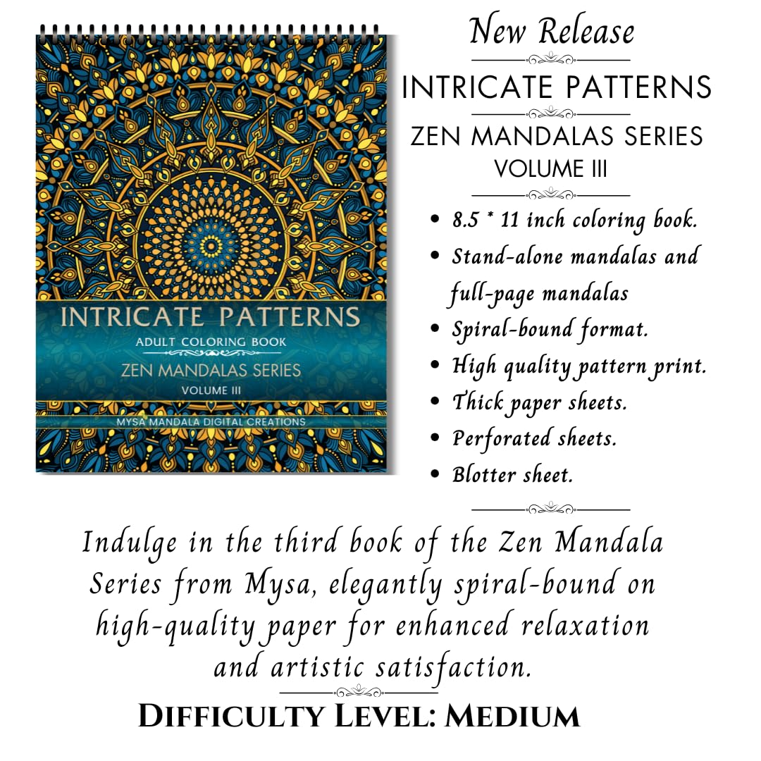 Intricate Patterns Adult Coloring Book - Zen Mandalas Series - Volume III WoodArtSupply