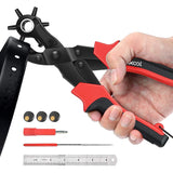 Revolving Punch Plier Kit, XOOL Leather Hole Punch Set for Belts, Watch Bands, Straps, Dog Collars, Saddles, Shoes, Fabric, DIY Home or Craft Projects, Heavy Duty Rotary Puncher, Multi Hole Sizes Make XOOL