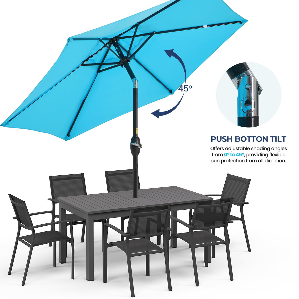 SUNVIVI OUTDOOR 7.5' Outdoor Patio Umbrella, Patio Umbrella, Market Umbrella, Luxury Aluminum Pole Umbrella with Push Button Tilt and Crank, 6 Ribs, Polyester Canopy, Blue SUNVIVI OUTDOOR