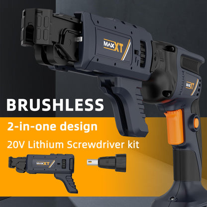 20V Drywall Screw Gun Brushless, MAXXT Cordless Lithium-Ion Brushless Self Feeding Drywall Screwdriver Autofeed 5000RPM with Collated Drywall Attachment（Included 2.0Ah Battery and Charger）