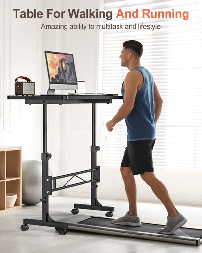 Small Standing Desk Adjustable Height, Mobile Stand Up Desk with Wheels, 32 Inch Portable Rolling Desk Small Computer Desk, Portable Laptop Desk Standing Table Black