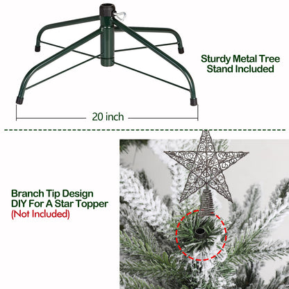 Hykolity 7.5 ft Prelit Snow Flocked Christmas Tree, 2806 PE&PVC Realistic Branch Tips, Artificial Twinkling Christmas Tree with 500 Color Changing LED Lights, Metal Stand and Hinged Branches, 11 Modes