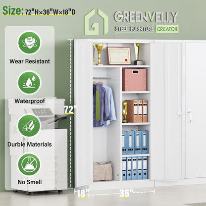 Greenvelly Metal Wardrobe Closet with Doors and Shelves,72" Armoire Wardrobe Closet for Hanging Clothes for Office, Home, School, Employee,Gym(White 36" W*18" D) - WoodArtSupply