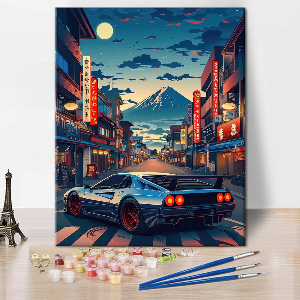 TUMOVO Paint by Number for Adults, DIY Acrylic Painting for Adults, Anime Car in The City Paint by Numbers Adults' Paint-by-Numbers Kits Arts Craft for Home Wall Decor, 16X20 Inch(Frameless) TUMOVO