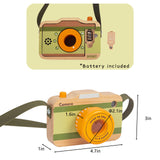 Wooden Mini Pretend Camera Toy with Real Sounds and Light for Toddlers 1 2 3 Years Old, Neck Hanging Photographed Props for Boys Girls Children Kids WoodenEdu