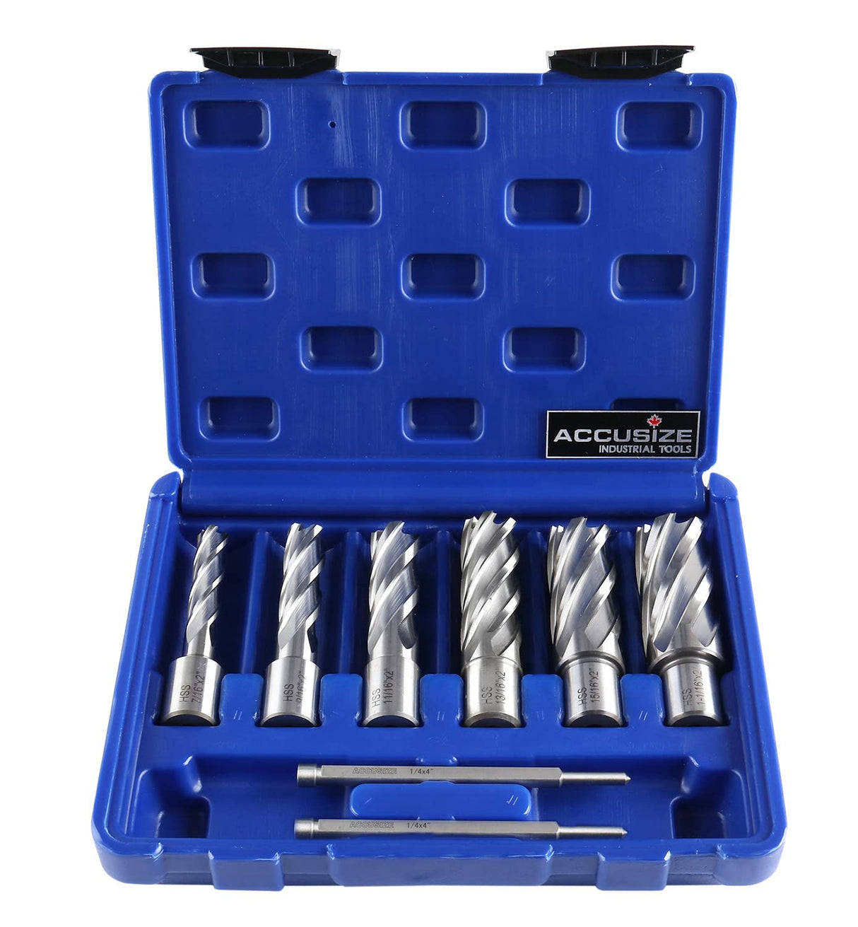 Accusize Industrial Tools Hss Annular Cutter Set, 2'' Cutting Depth, 7/16'' to 1-1/16'' Slugger Cutter, 8 Pcs/Set, HSS2-0000 Accusize Industrial Tools