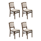 MECO Stakmore Contemporary Premium Solid Wood Dining Compact Folding Chair Set with Fabric Padded Upholstered Seat, Fruitwood, Set of 4 MECO