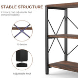 Skandiquip 55" 3 Tier Industrial Book Shelf, Free Standing Horizontal Low Metal Rustic Farmhouse Book Case with Wood Shelves for Home Office, Den, or Living Room Rustic Brown and Black Skandiquip