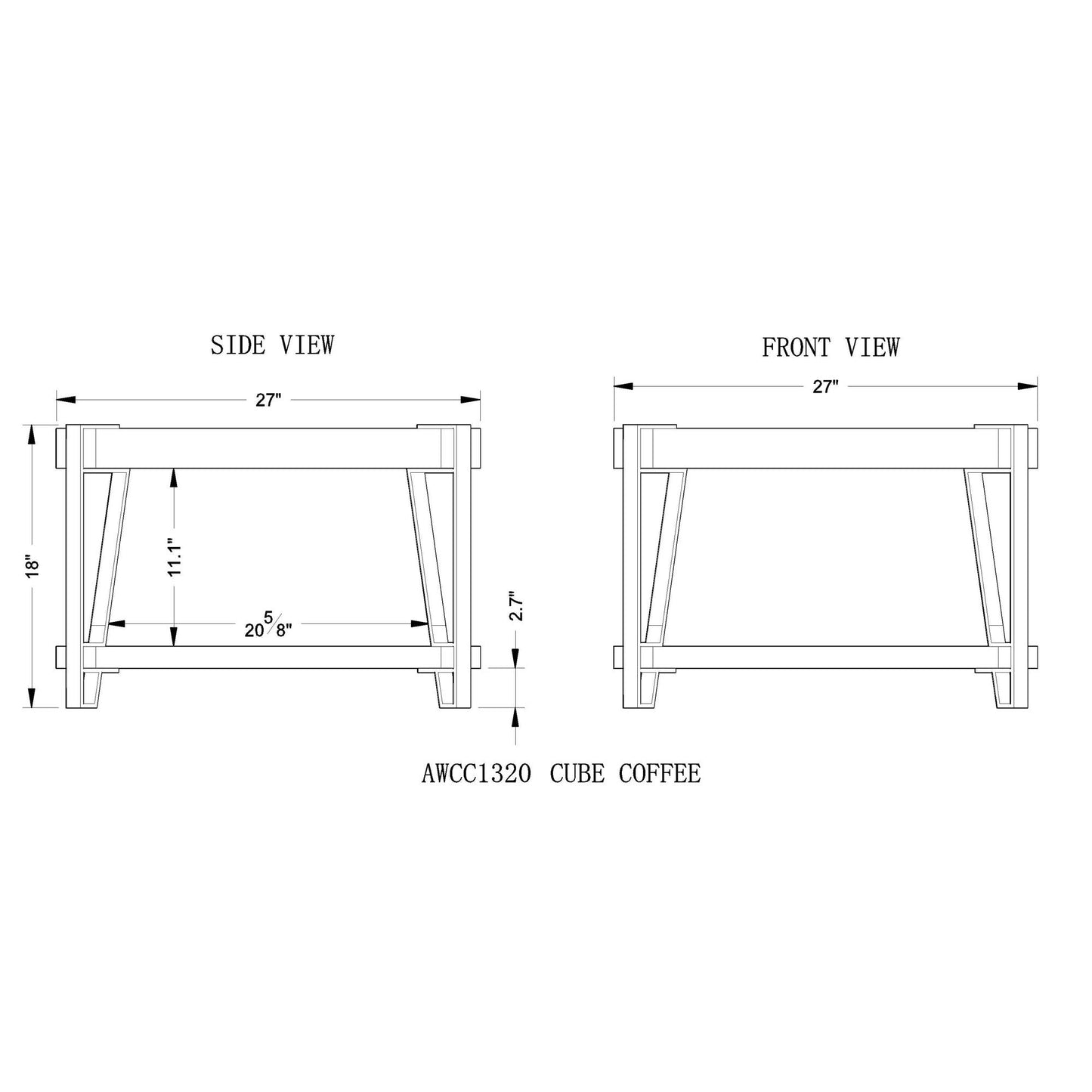 Alaterre Furniture Natural Ryegate Solid Wood with Metal Cube Coffee Table, AWCC1320, 28" - WoodArtSupply