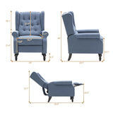 Mid Century Wingback Recliner Chair for Adults, Modern Linen Fabric Push Back Recliner Chairs with Button Tufted Upholstered Back & Footrest, Manual Recliner Chais for Living Room, Nursery, Blue BALIAA