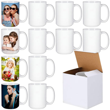 KisSealed Set of 12 Sublimation Mugs Blank,15oz Coffee Mugs White Ceramic Sublimacion Cups with Box,Bulk Mugs for Coffee Tea Latte Hot Cocoa,Tazas Para Sublimacion