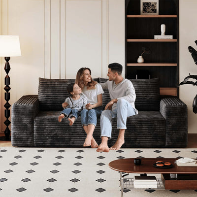 63" Cloud Loveseat Sofa, Modern Corduroy Boneless Couch with Deep Seat Memory Foam, Comfy 2 Seater Foam Floor Couches for Living Room Bedroom Apartment, No Assembly Required (Black, 63"+2 Seaters)