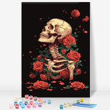 Framed Paint by Numbers Kit for Adults Beginner, Skull and Rose Easy Paint by Number Kits on Canvas Framed, Helloween DIY Acrylic Oil Painting by Numbers with Frame for Gift Home Decor 8 x 12 inch GEEHEIY