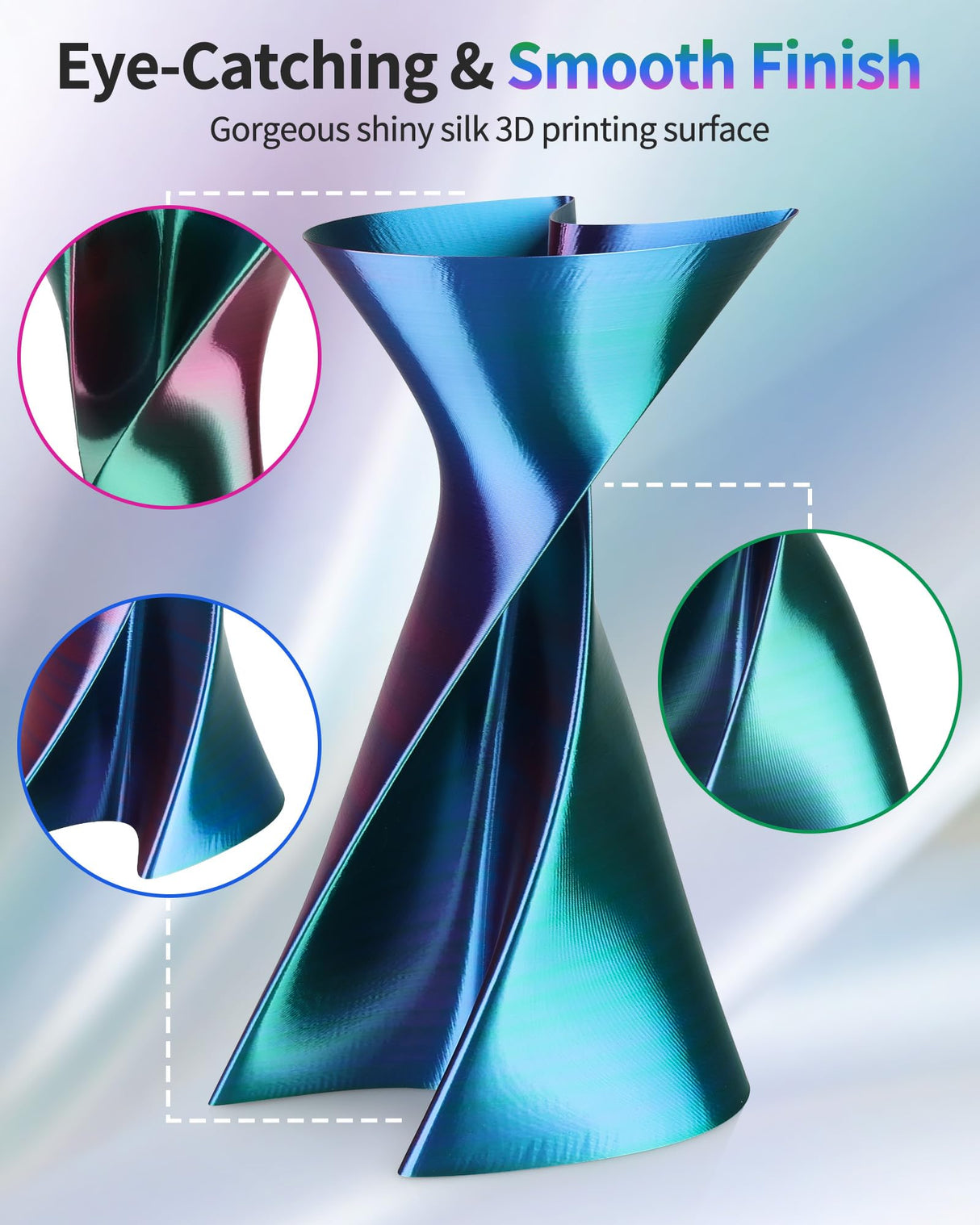 LANDU Silk Tri-Color PLA Filament 1.75mm 1Kg, Triple Color Silk PLA Filament, Silk Rainbow PLA Filament, Neatly Wound 3D Printer Filament, 3 in 1 Multi Color Filament +/-0.02mm, Silk Red Blue Green LANDU