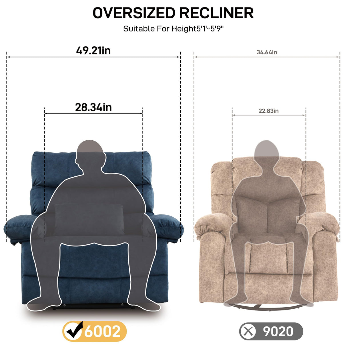 HOMYEDAMIC Oversized Recliner Chair Extra Wide Large Recliner for Adults 350lbs with Lumbar Support Pillow Nursery Chair Living Room (Manual, BLUE-6002) HOMYEDAMIC