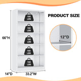 VASAAOSD 66" Tall Metal Bookcase, 5 Shelf White Bookcase with Adjustable Shelves, Large Bookshelves and Bookcases, Modern Book Shelf Storage Organizer for Living Room, Home Office, Library VASAAOSD