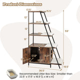 PETSITE Cat Litter Box Furniture with 3-Tier Ladder Shelves and Doors, 59 inch Cat Box Enclosure with Removable Plush Mats, Indoor Hidden Litter Box with Decorative Storage Shelving (Rustic Brown) PETSITE