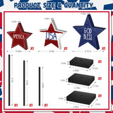 DECEED 3 PCS 4th of July Wood Star Table Sign, Wooden Patriotic Table Centerpieces, Rustic Memorial Day Table Decorations, Wood Standing Star, Red White and Blue Decorations for Home Office (Text) DECEED