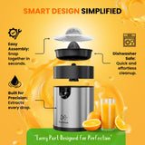 Eurolux Electric Orange Juicer, Sleek Effortless Citrus Juice Squeezer for Lemon, Lime, Grapefruit | Powerful Motor, Easy to Clean, Removable Dishwasher-Safe Parts Eurolux