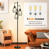 Dimmable Floor Lamp, 3 x 800LM LED Edison Bulbs Included, Farmhouse Industrial Floor Lamp Standing Tree Lamp with Elegant Teardrop Cage Tall Lamps for Living Room Bedroom Office Dining Room-Black Nintiue