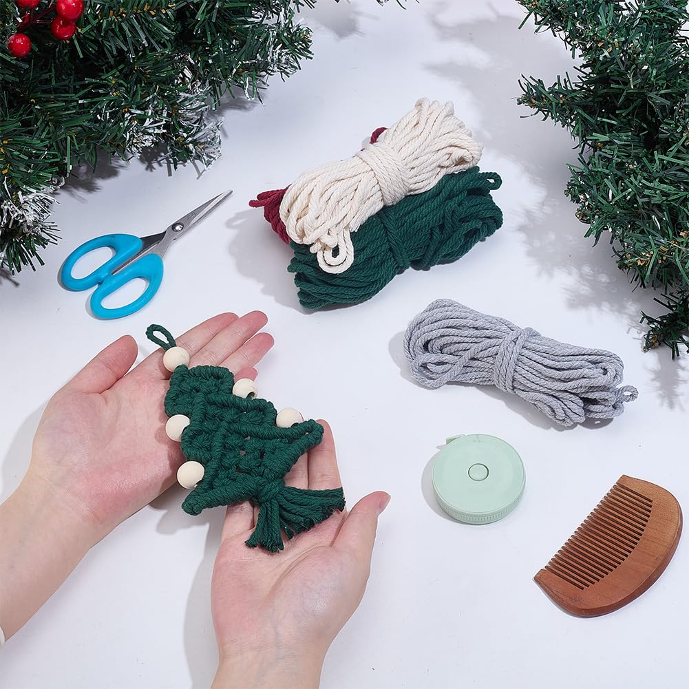 ACRNIGHEET 4 Sets DIY Macrame Christmas Tree Kit, Christmas Tree Macrame with Tassels Ornament Kit, Craft Kits for Adults Beginners with Step by Step Tutorial Instruction ACRNIGHEET