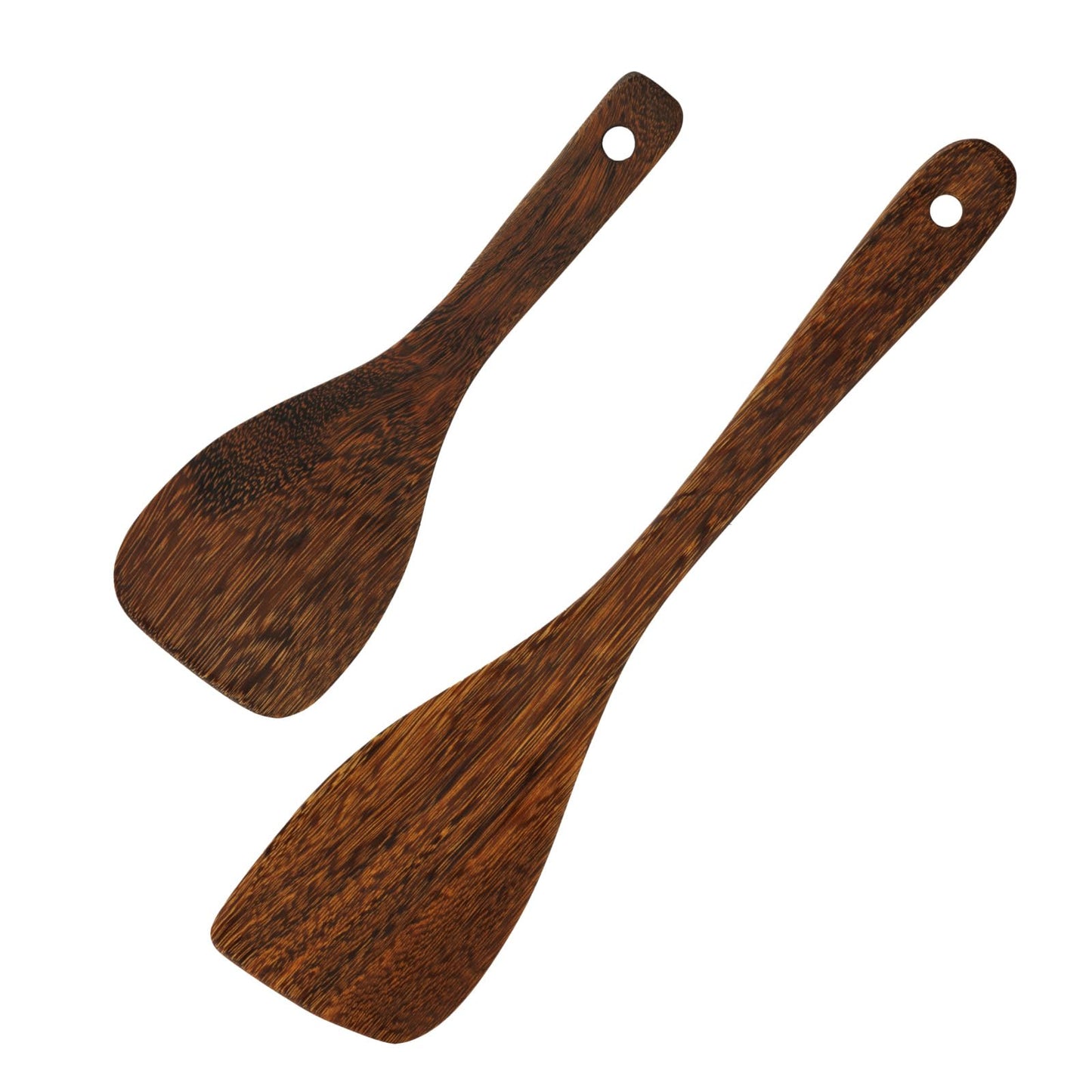 Wooden Spatula for Cooking, Long Handle, Wooden Spoons Set of 2 for Nonstick Pans & Cookware, Wooden Utensil Set, Wood Flipper for Pan and Wok, Wood Scraper, Spatula for Flipping, Serving & Scraping