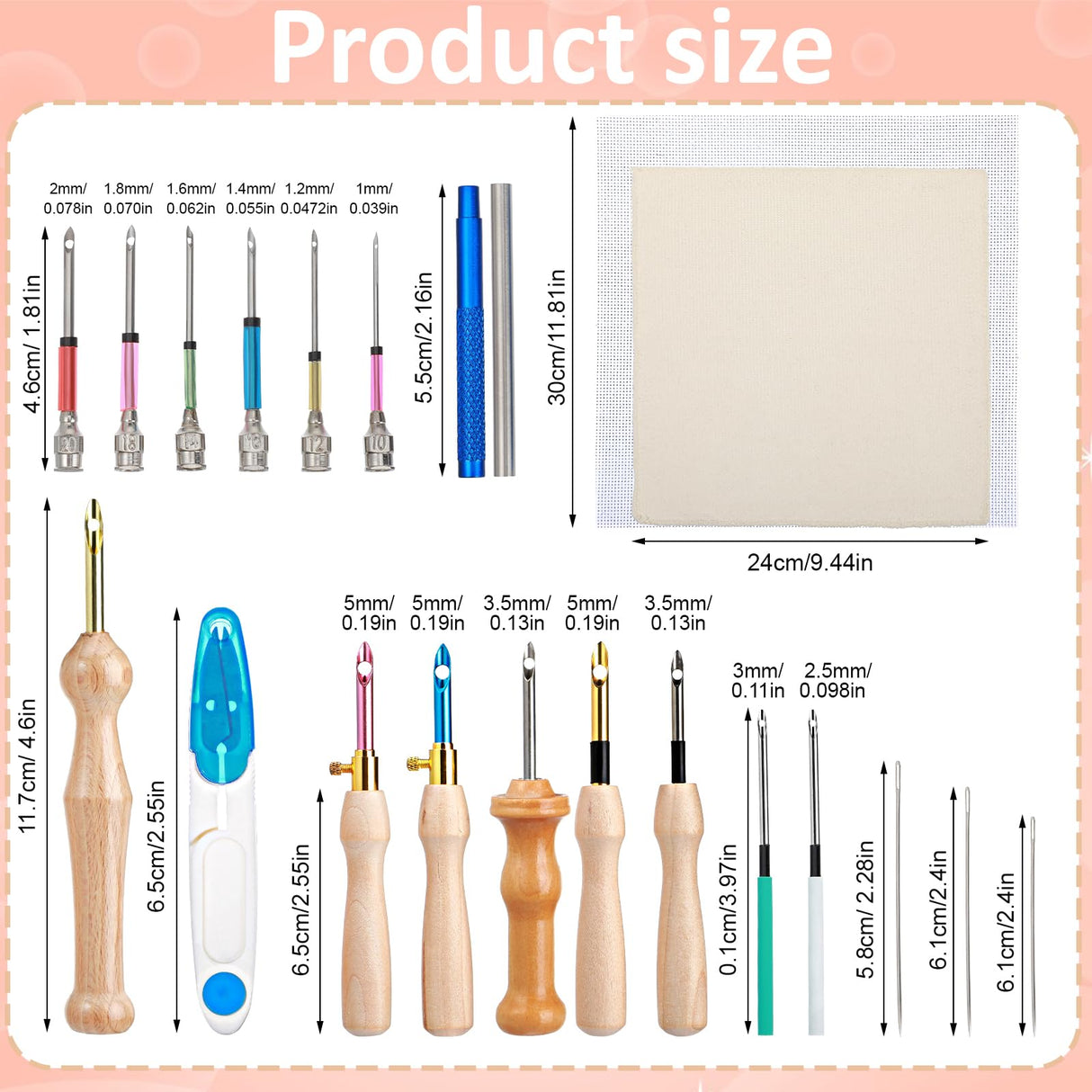 35Pcs Punch Needle Tool Embroidery Kit for Beginners - Adjustable Wooden Handle, Monks Cloth, Big Eye Needles for Adult Embroidery & Cross Stitching DIY Craft Decoration DIVINA VITAE