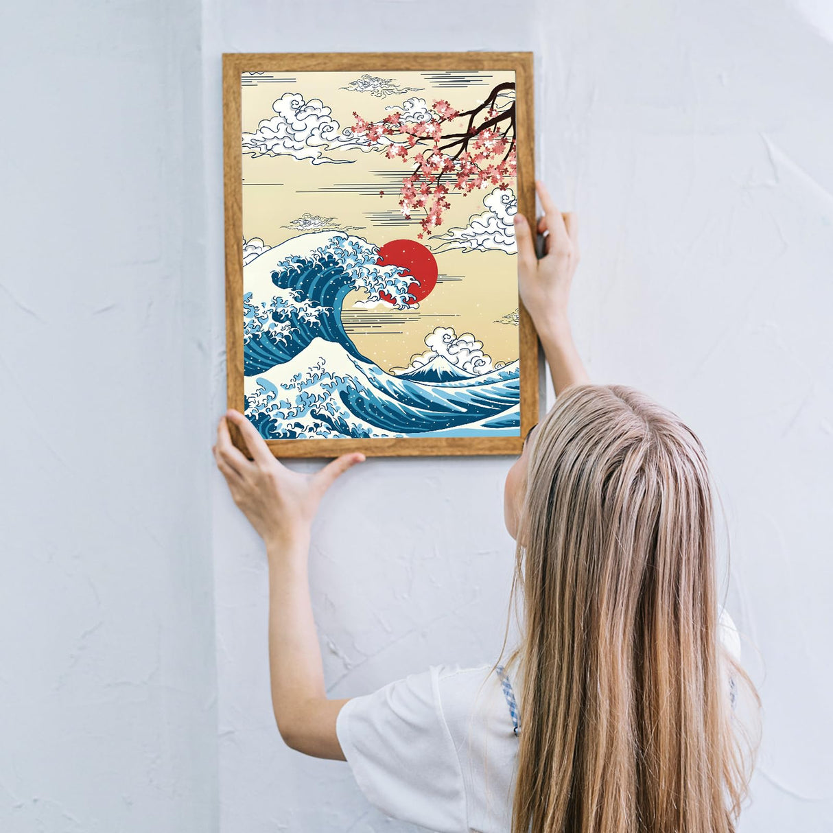 MOGTAA The Great Wave Diamond Art Kits for Adults, Japanese Cherry Blossom Tree Diamond Painting Kits for Beginners, DIY 5D Diamond Dots Kits Sunset Gem Craft for Home Art Decor 12x16 inch MOGTAA