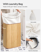 SONGMICS Foldable Laundry Hamper with Lid, 19 Gal. Bamboo Laundry Basket, Rectangular Storage Hamper with 3 Handles, 15.7 x 11.8 x 23.6 Inches, for Laundry Room, Bedroom, Natural ULCB10YV1 SONGMICS