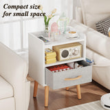 LUCKNOCK Night Stand with Drawer, Modern Nightstand, Bedside Tables, Mid Century Nightstands with Open Storage Shelf, Wood Bedside Table, Small Night Stands for Bedroom, 2-Tier Night Table, White. LUCKNOCK