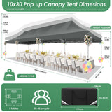 COBIZI Canopy Tent 10x30 Pop Up Canopy with 8 Removable Sidewalls Party Tents for Parties Wedding Patio Commercial Waterproof and UV50+ Ez Outdoor Instant Gazebo with Roller Bag & 4 Sandbags(Grey COBIZI