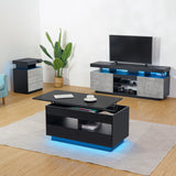 HOMMPA LED Lift Top Coffee Table and TV Stand Set of 2, Modern LED Entertainment Center for up to 70" TV, Coffee Table with Hidden Compartment & 2 Open Shelve & 2 Drawers Grey& Black HOMMPA