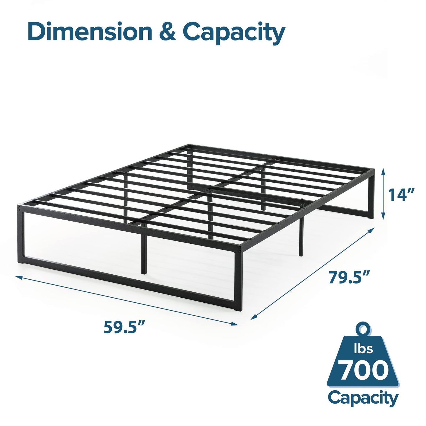 ZINUS Abel Modern Metal Platform Bed Frame with Steel Slat Support - No Box Spring Required, Easy Assembly, Queen - WoodArtSupply