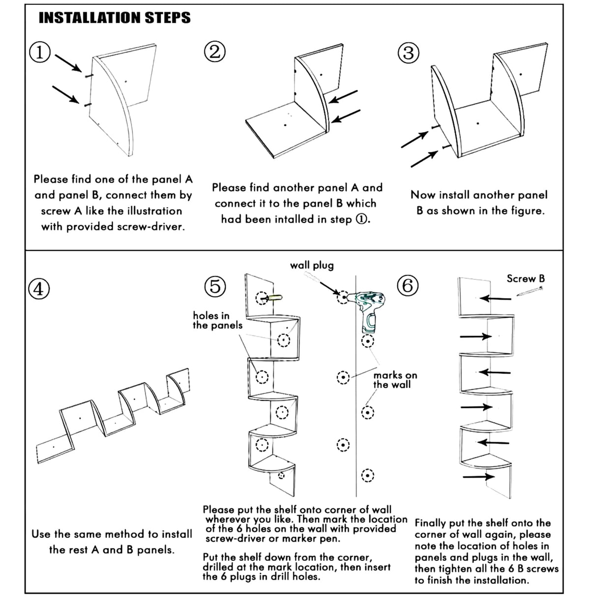 Outink 5 Tiers Corner Shelf with RGB LED Lights, 49.2" Wall Mount Floating Corner Display Shelf for Living Room Bedroom Home Office Decor, APP & Remote Control (Black) Outink