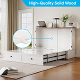 Mjkone 57.5" Width Full Size Cabinet Murphy Bed with Charging Station, Mattress Included, Storage Murphy Bed Chest Wall Cabinets Beds with Foldable Panel for Guest Small Spaces, Home Offices, White Mjkone