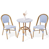 3 Piece French Wicker Bistro Set, Patio Bistro Set with Table and 2 Dining Chairs, All Weather ‎Outdoor ‎Bistro Set with Aluminum Frame, Outdoor Patio Set for Patio Porch Cafes Yard, Navy and White Dovov