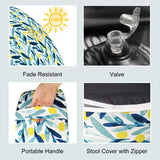 LVTXIII Outdoor/Indoor Inflatable Stool Ottoman, All Weather Patio Footrest Pouf, Portable Round Ottoman for Patio Garden, Camping or Home, D21xH9 Inches, Blue Leaves LVTXIII