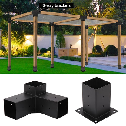 Pergola Brackets Kit 8Pcs with 4Pcs 3 Way Right Angle Corner Brackets and 4Pcs Post Base for Gazebos,Garden,Patio,Wood Beams 4''x4'' Lumber (Actual: 3.8x3.8'')