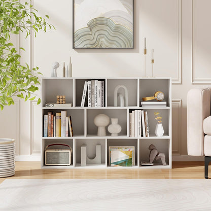 Giantex 11-Cube Reversible Wooden Bookshelf - Modern Freestanding Storage Organizer in White - WoodArtSupply