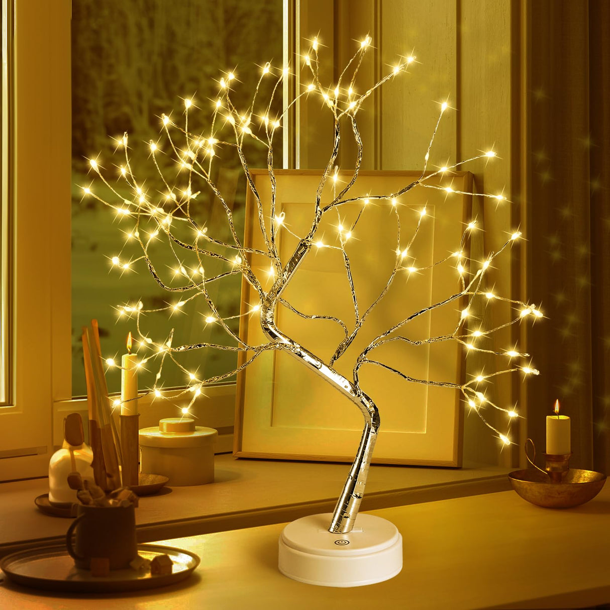 Hbaushun 20" Tabletop Bonsai Tree Light, 108 LED Fairy Light Spirit Tree, Battery/USB Operated, Touch Sensor Switches, DIY Artificial Tree Lamp for Bedroom Desktop Christmas Room Decor (Warm White) Hbaushun