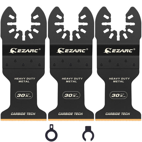 EZARC Carbide Oscillating Saw Blades, Multitool Blades Quick Release for Hard Material, Hardened Metal, Nails, Bolts and Screws, 3-Pack EZARC