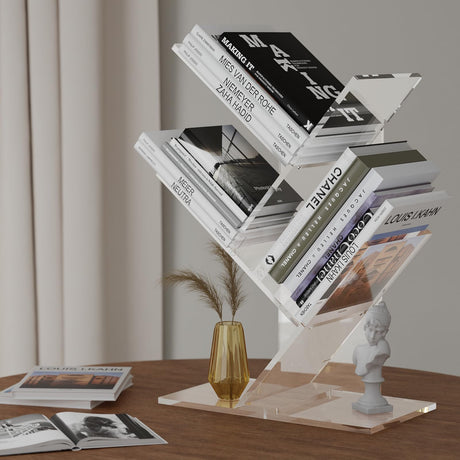 YiXinHo Small Shelf, 3 Tier Acrylic Mini Bookshelf, Tree Bookshelf for Tiny Home, Mini Book Shelf for Book/Cd/Movie Storage Cabinet/Room Corner/Office YiXinHo