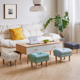 YMYNY 15.75" Small Footstool Ottoman, Footrest with Sponge Padded Seat, Step Stool for Sofa, Bedroom, Living Room, Entryway, Modern Change Shoes Stool, Wood Legs, Light Blue UHBD023BL YMYNY